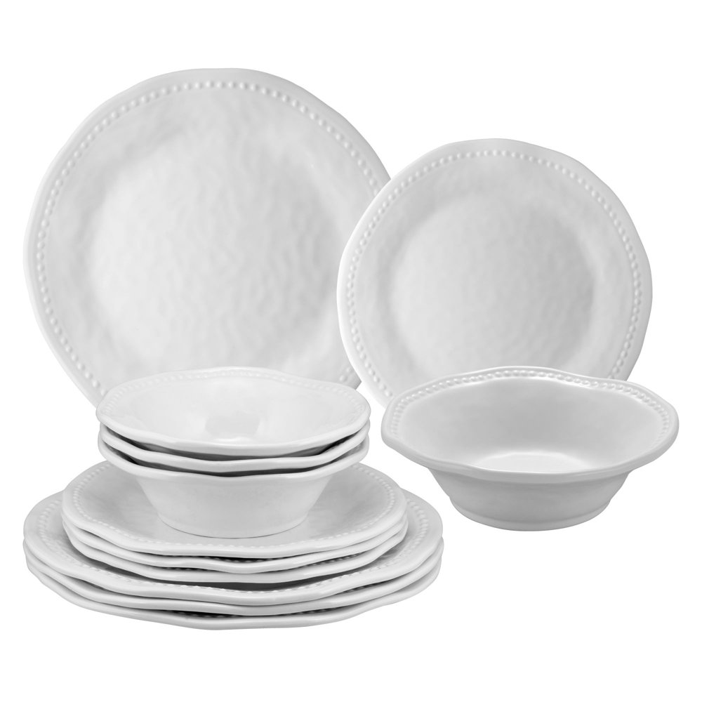 Gourmet Art 12Piece Beaded Melamine Dinnerware Set, Service for 4