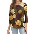 thumbnail image 4 of Womens Tops 3/4 Sleeve,Plus Size Fall Shirts for Women Casual Floral Printed Three Quarter Tunic top Loose Fit XL, 4 of 6