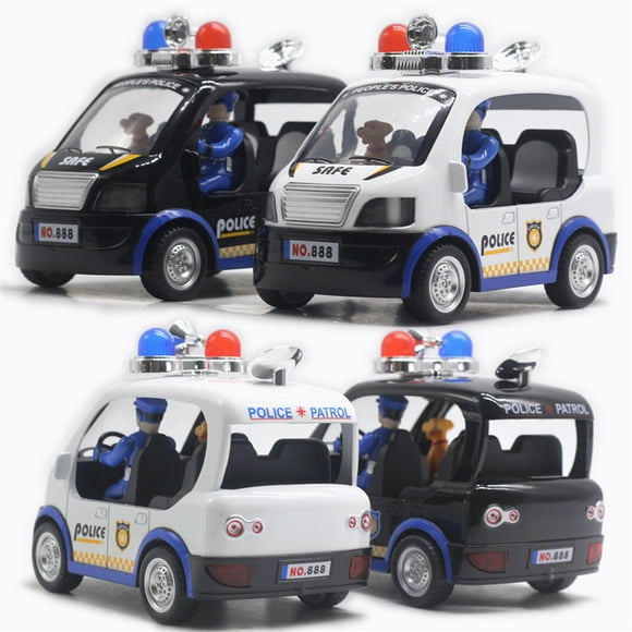 Modelo de coche de patrulla de policía de aleación, cuatro plazas, luz, efecto de sonido, modelo de coche de policía, coche de juguete