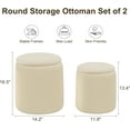 thumbnail image 6 of Beige Ottoman with Storage Set of 2, Upholstered Velvet Vanity Stool, Comfy Round Makeup Vanity Stools, Large Storage Ottoman Foot Rest, Pouf Seat for Living Room/Bedroom, 6 of 7