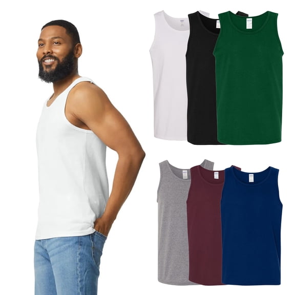 Gildan Heavy Cotton Comfortable Tank Top, Men's Sleeveless Undershirt, Assorted Color, S, 6 Pack