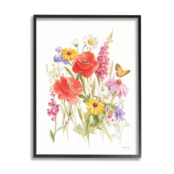 Stupell Industries Mixed Flower Arrangement Butterfly Graphic Art Black Framed Art Print Wall Art, Design by Danhui Nai