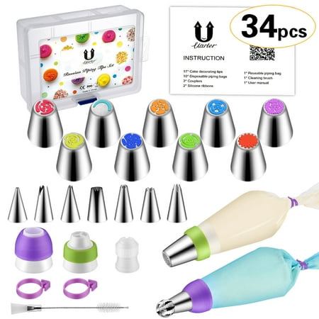 Russian Piping Tips - 34 Pcs Cake Decorating Kit with Storage Box Pastry Bags Piping Nozzles Cake Cupcake Decoration Kit - Best Kitchen