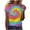 Yellow, variant on Women’s Rainbow Tie-Dye Print Tee, Round Neck Short Sleeve Loose Fit Casual Summer Top