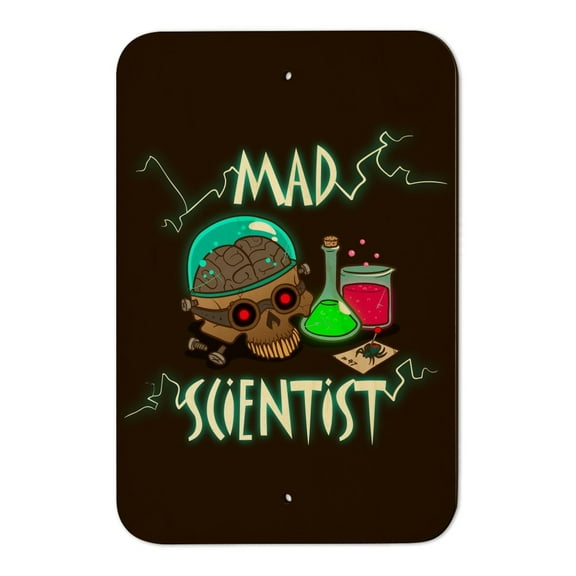 Mad Scientist with Beakers Brain Home Business Office Sign - Wood - 6" x 9" (15.3cm x 22.9cm)