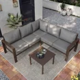 thumbnail image 3 of UDPATIO 6-Piece Outdoor Patio Furniture Set, Metal L-Shape Sectional Sofa with 6" Thick Olefin Cushions, Wide Armrest & Coffee Table, Grey for Garden, Backyard, 3 of 7
