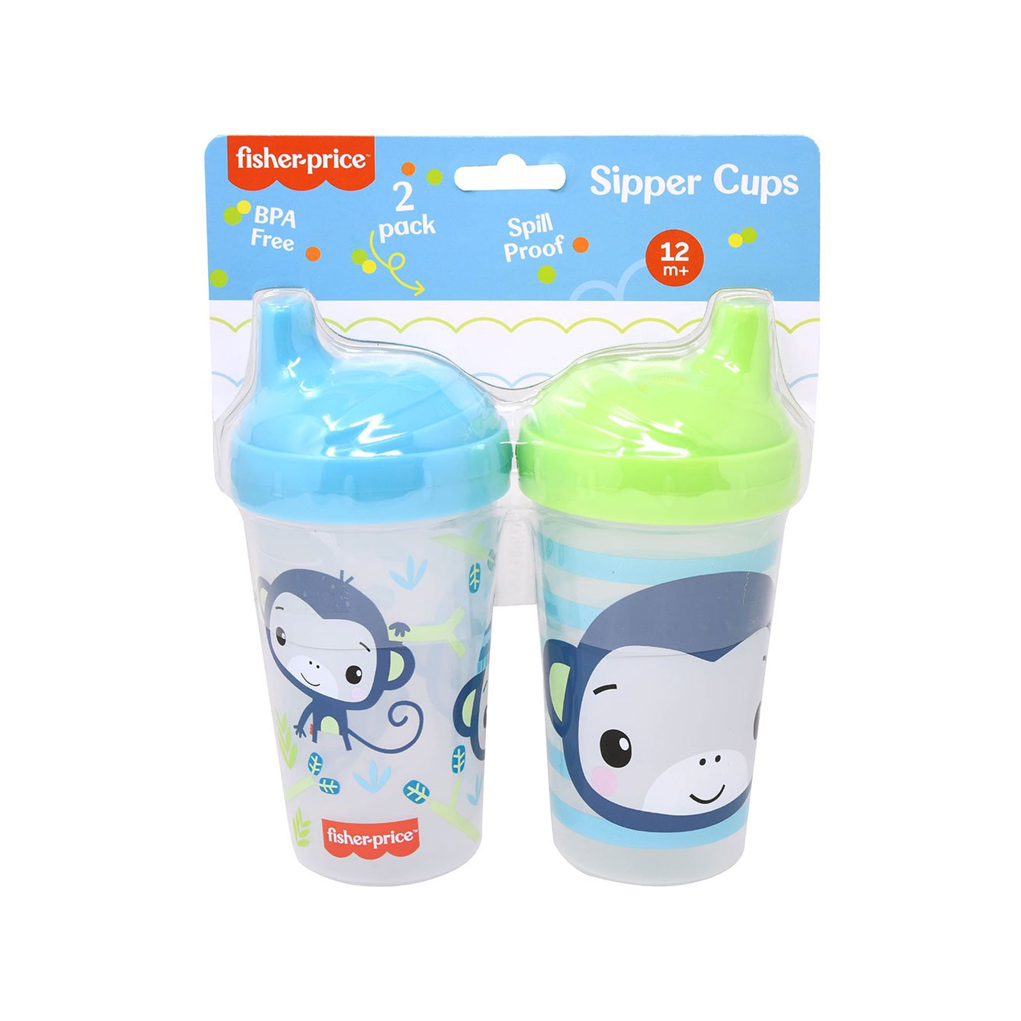 Fisher-Price Baby Boys' 2-Pack Monkey Sipper Cups Color: aqua/multi Size: one size