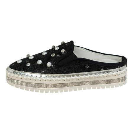 

Sneakers for Women Running Shoes Walking Shoes New Pearl Rhinestone Wrapped Half Slippers With Thick Soles That Increase Versatility For External Wear Running Shoe
