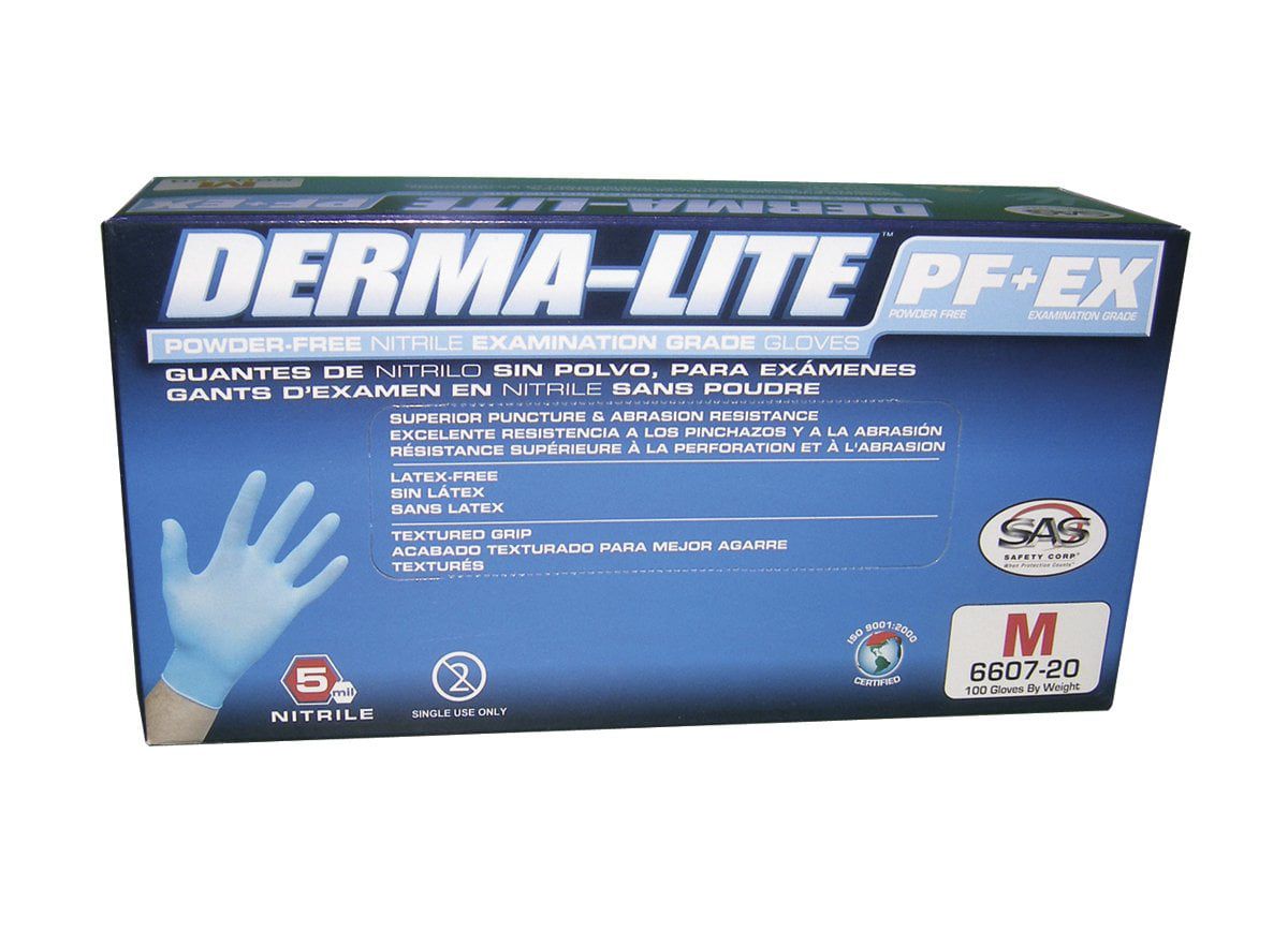 SAS Safety 6609-20 Derma-Lite Powder Free Exam Grade Disposable Nitrile 5 Mil Gloves 100 Gloves by Weight Extra Large
