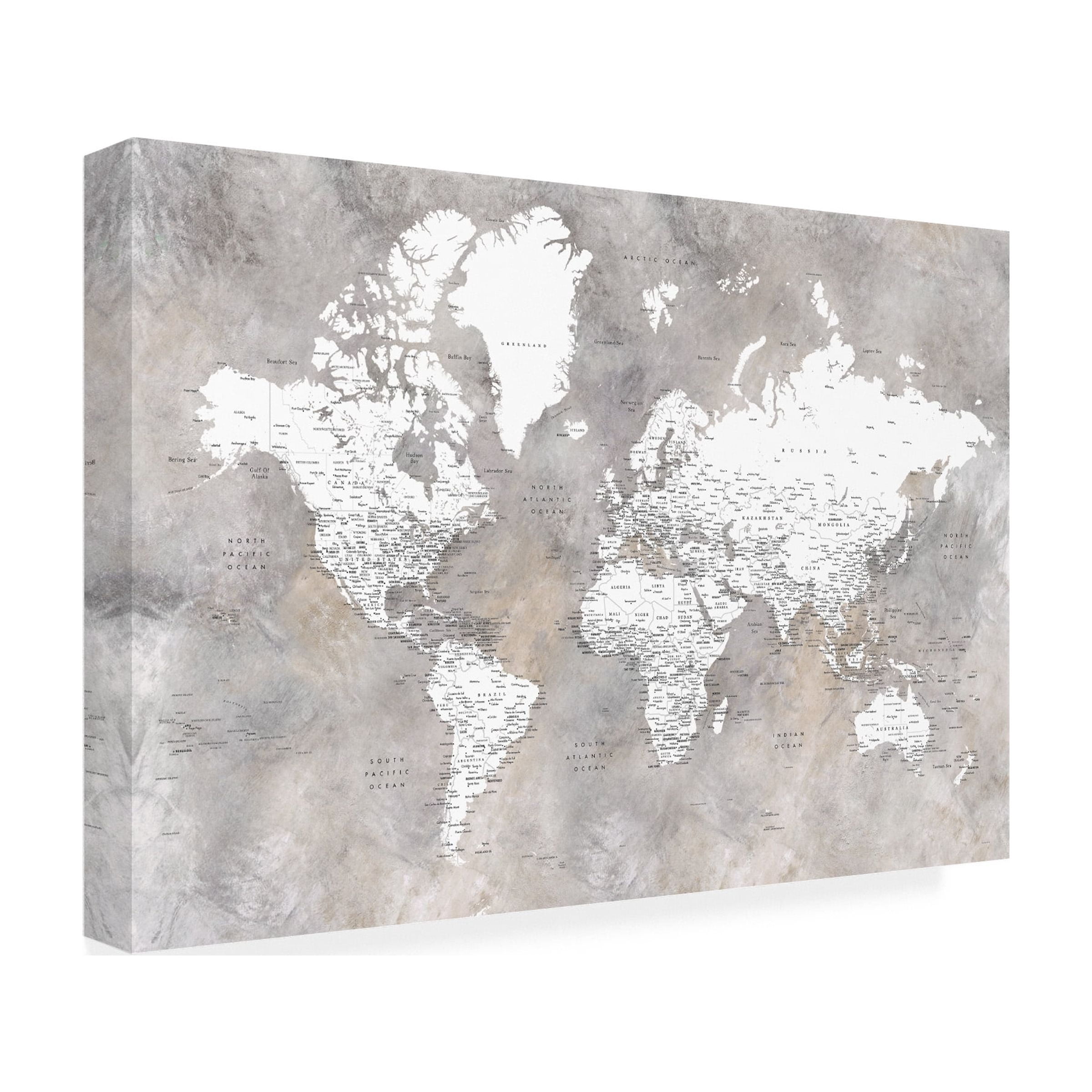 Rosana Laiz Blursbyai 'Detailed world map with cities Vali' Canvas Art