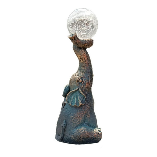 fastboy Resin Elephant Statue With LED Light For Lawn Decor Elephant Roof Broken Glass Ball Statue Solar