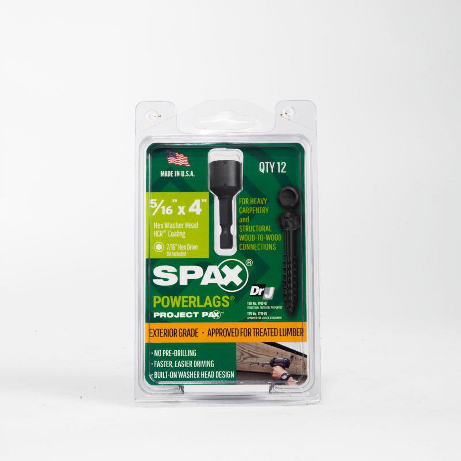 Spax 5042113 Power Lags 0.312 x 4 in. Washer High Corrosion Resistant Carbon Steel Lag Screw, Black - Pack of 12