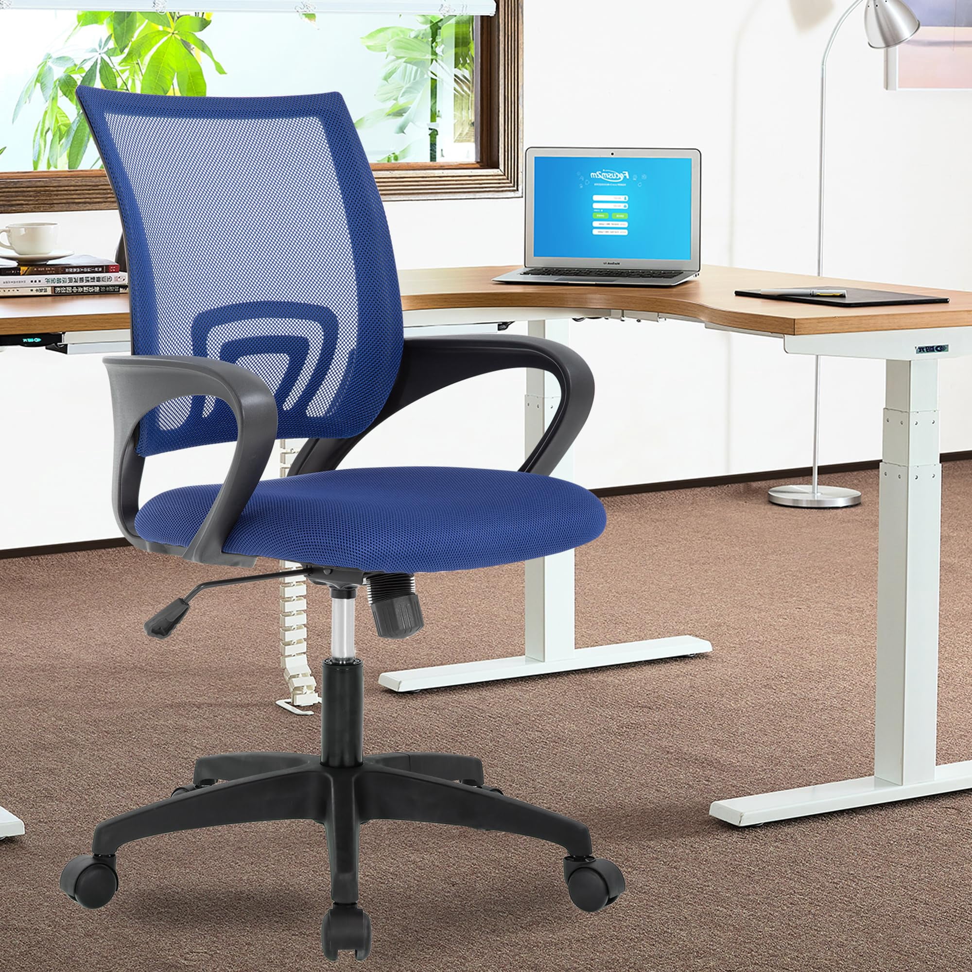 YRLLENSDAN Conference Room Chair Mesh Office Chair with Wheels Rolling Desk Chair with Arms Mesh Computer Chair for 250lb Adults Study Chair Adjustable Height,Blue