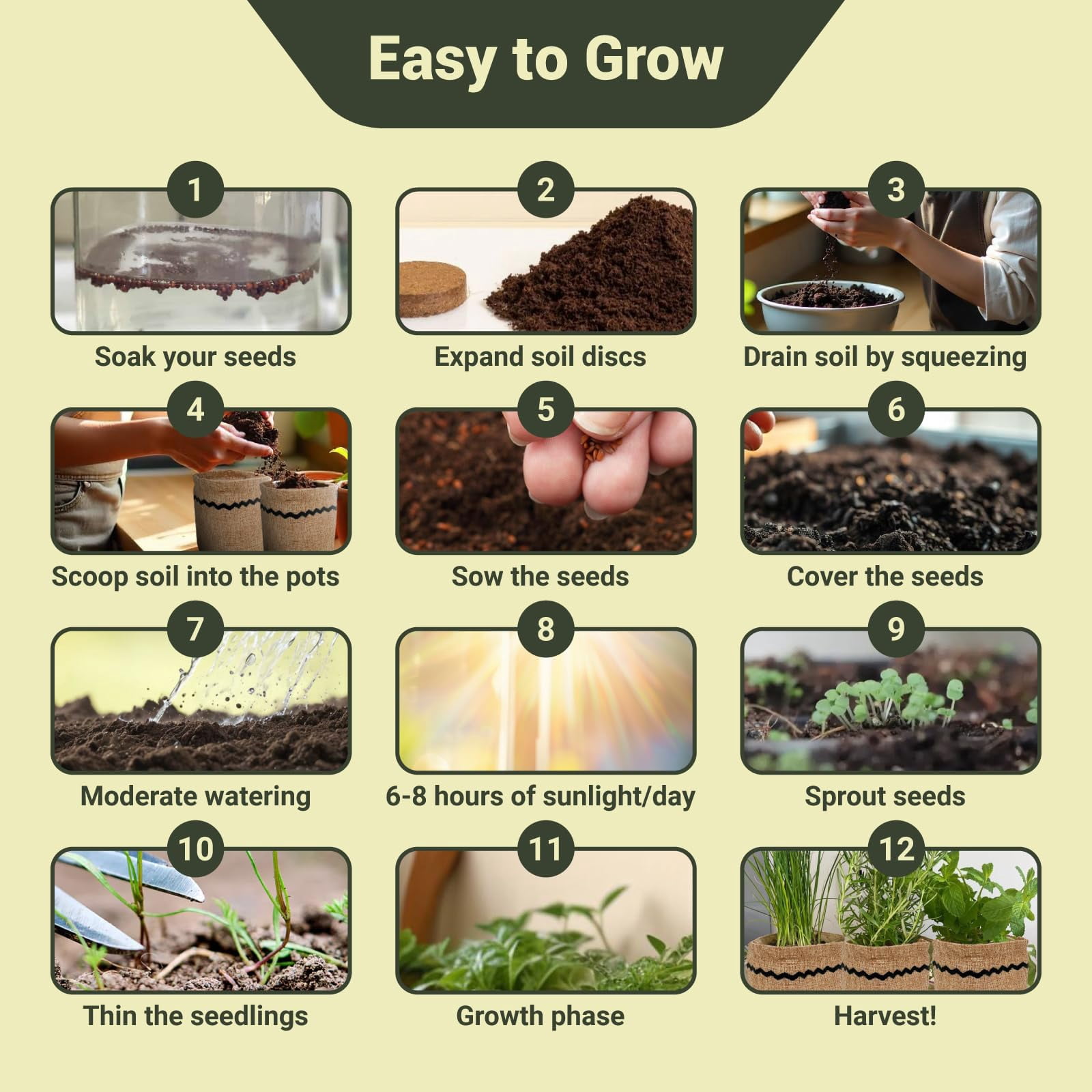 Indoor 10-Herb Garden Planter Kit – 44-Piece Complete Kitchen Herb Growing Starter Set with Burlap Pots, Plant Markers, Soil Discs and Gardening Tools, Gift for Women, Mom , Birthdays, Christmas
