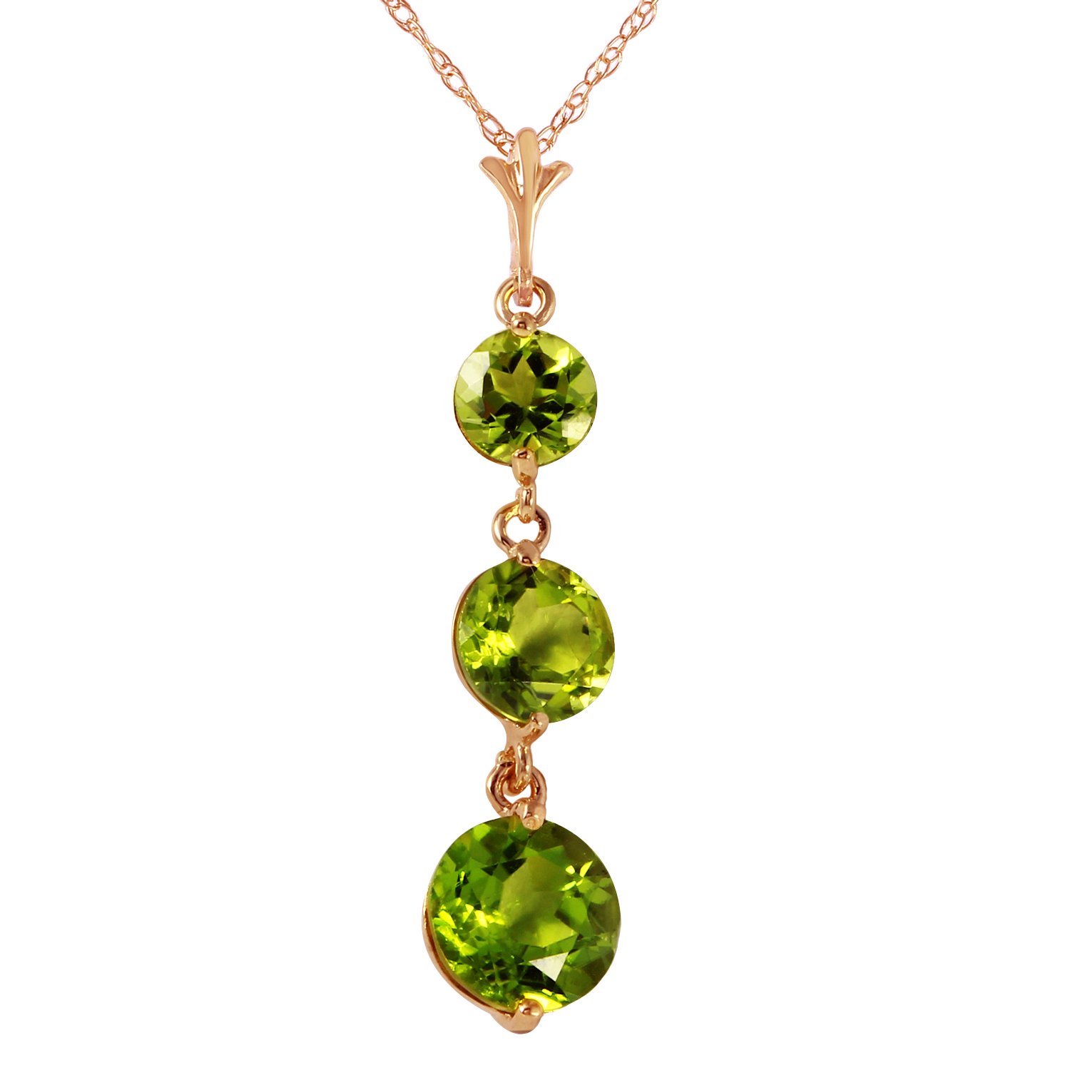Galaxy Gold 3.6 Carat 14k14" Solid Rose Gold Natural Peridot Drop Pendant Necklace