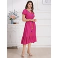 thumbnail image 3 of IDOPIP Women Mexican Dress Floral Embroidery V Neck Short Puff Sleeve Traditional Fiesta Dresses, 3 of 9