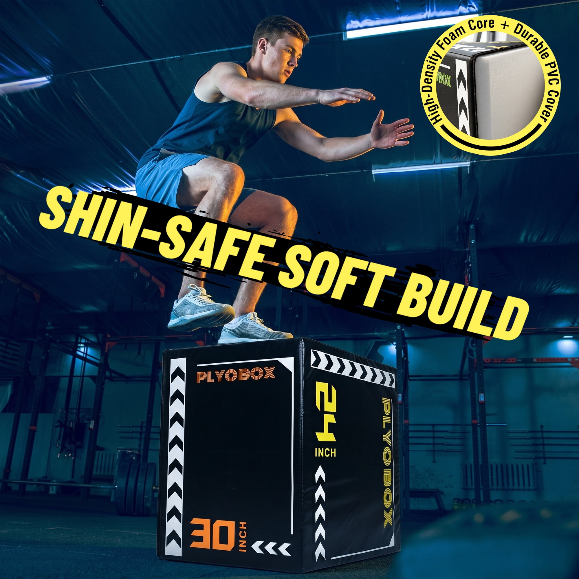 Leumius 3-in-1 Foam Plyometric Jump Box for Home Gym,20/24/30 Inch Multiple Height Options,Versatile Plyo with Non-Slip Surface for Strength, HIIT, Step-Ups, and Agility Training,Black