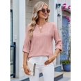 thumbnail image 6 of Womens V Neck Casual Hollow Out Eyelet Embroidered Blouses Shirts Beach Cover Up Tops Dressy Dark Pink L, 6 of 8