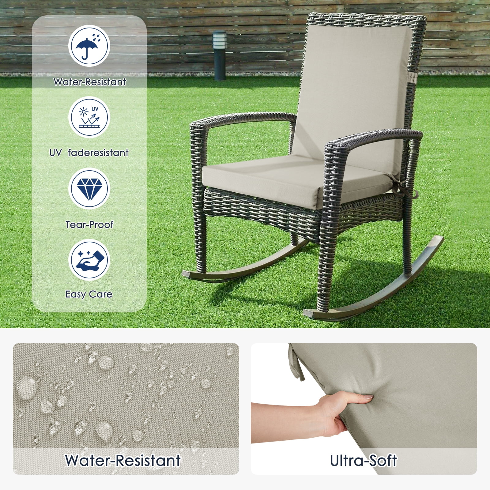 Outdoor Chair Cushions, Thick Patio Seat Cushions Outdoor Chair Pads, 42"L x 18"W Rectangle Waterproof Outdoor Chair Cushion Garden Sofa Couch Chair Pads, Premium Comfortable, Gray