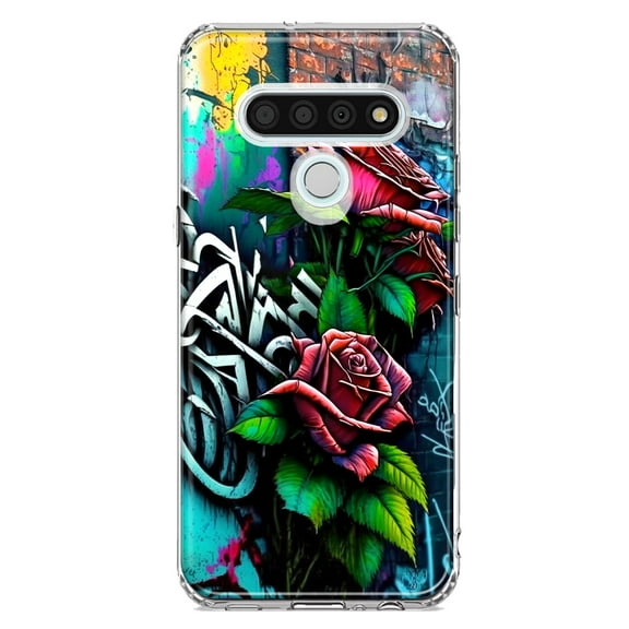 MUNDAZE LG Stylo 6 Shockproof Clear Hybrid Protective Phone Case Red Roses Graffiti Painting Art Cover