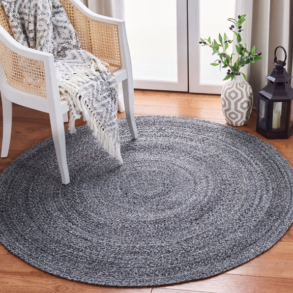 SAFAVIEH Braided Aristotle Solid Polyester Reversible Area Rug, Charcoal, 4' x 4' Round