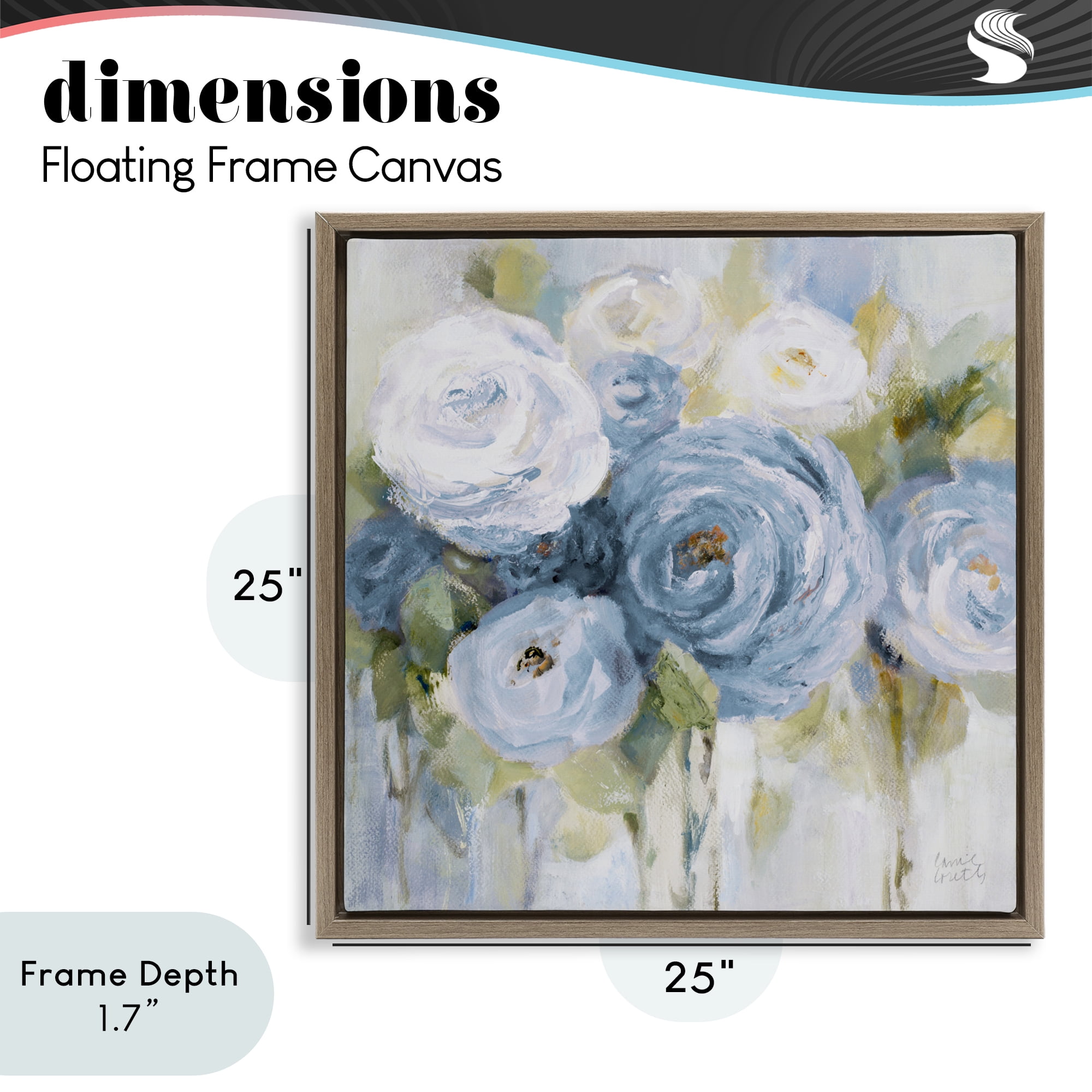 Stupell Industries Softly Blooming In Blues Brown Framed Floater Canvas Wall Art, design by Lanie Loreth