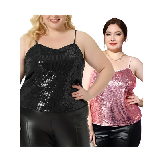 NOMADIC NOOK Women's Plus Size Sequined Shining Packs Club Party Sparkle Camisole