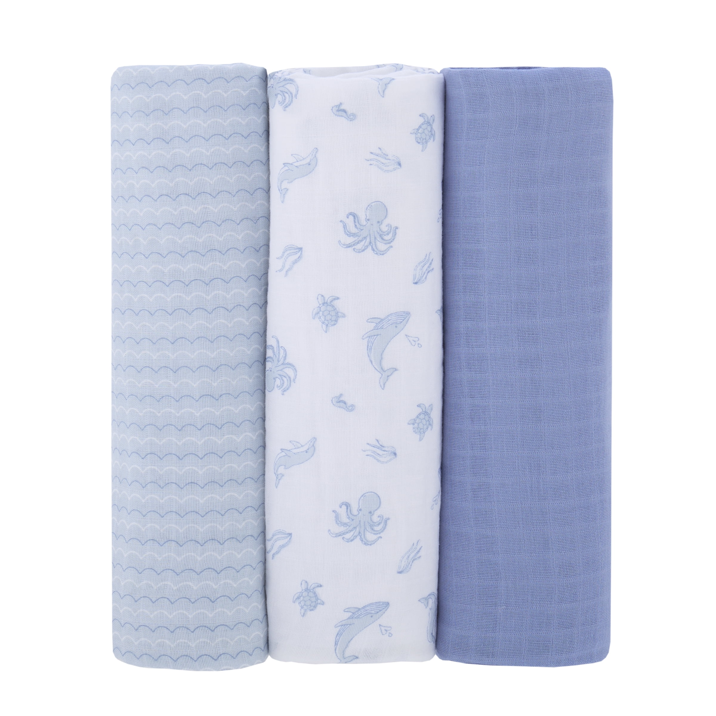Parents Choice Muslin Extra Large Swaddle 3pack, Ocean Blue