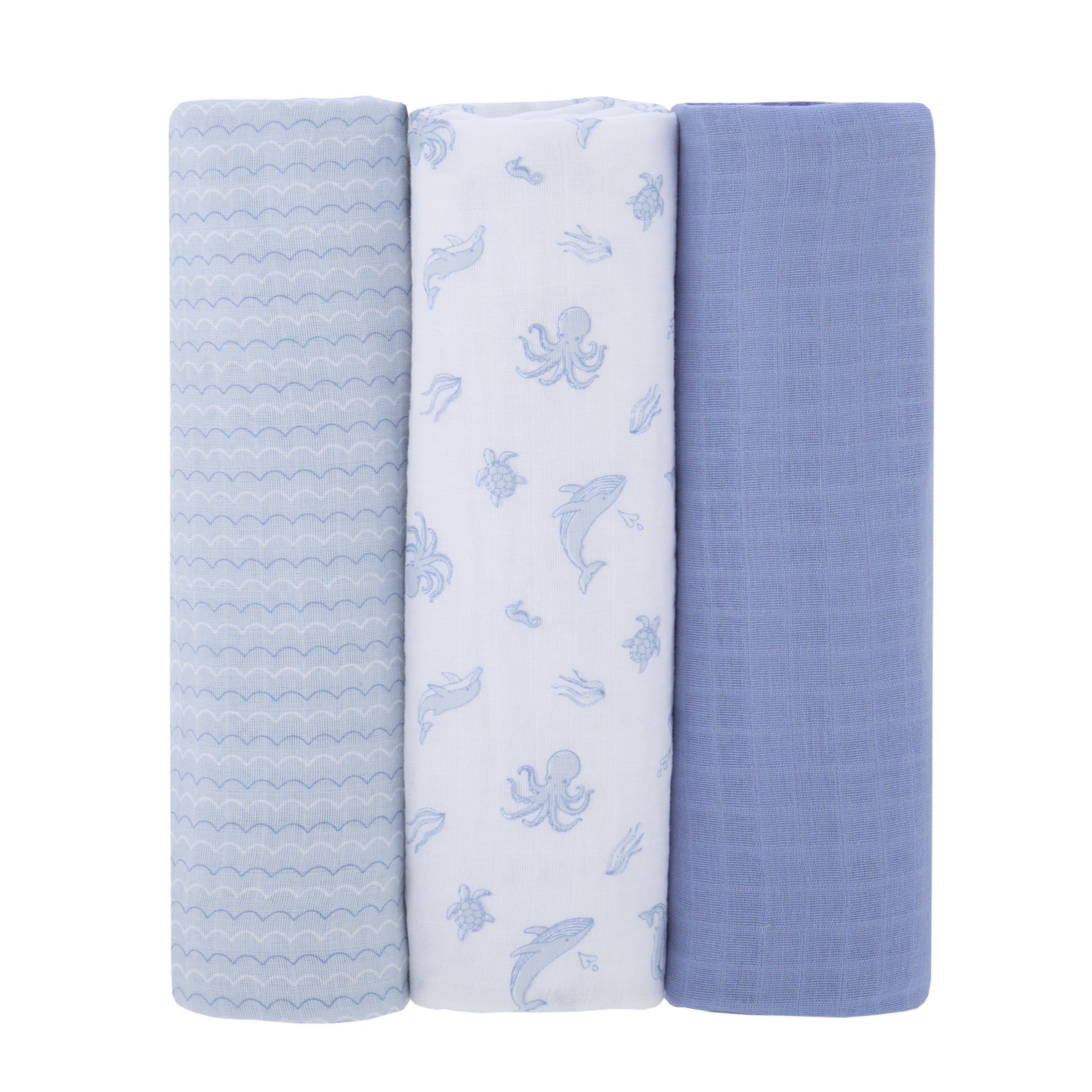 Parent's Choice Muslin Swaddle Blankets 3-Pack, 47x47 Ocean Blue photo 2