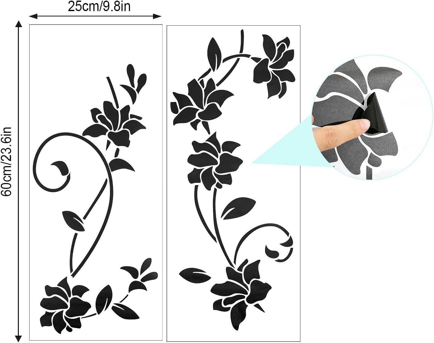 QTH Pack of 2 Black Wall Stickers Ornaments Self-Adhesive Set for Wall Decoration, Flowers Flowers Vine Wall Sticker Wall Sticker Wall Stickers Wall Pictures for Living Room Bedroom Hallway Windows