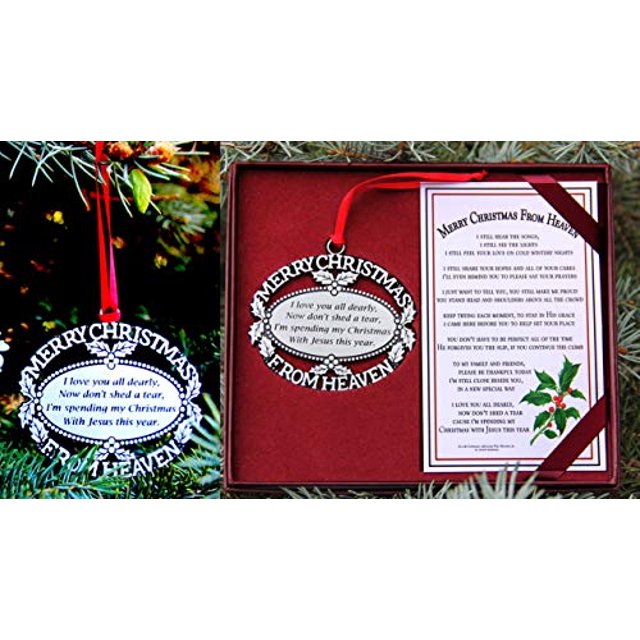 Feliz Navidad desde el cielo Pewter Finish Garsake Memorial Ornament con poema en la caja de regalo Merry Christmas From Heaven Ver descripción