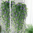 thumbnail image 2 of Clearance! Artificial Faux Hanging Flowers Plants Outside Fake Silk Mums Violets with Eucalyptus Realistic UV Resistant Trailing Vines Porch Patio Yard Indoor Wedding Party Favors(Dark Blue), 2 of 4