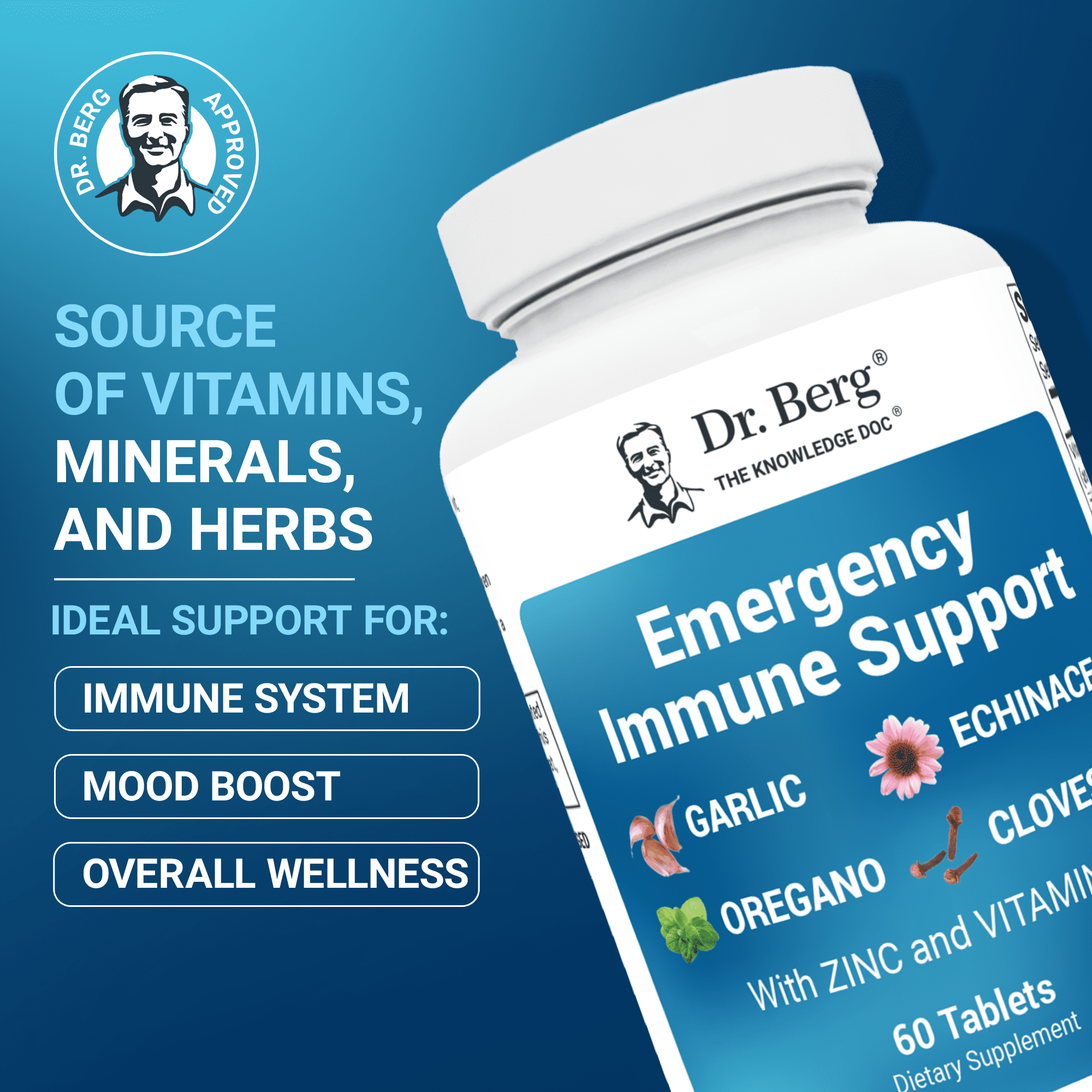 Dr. Berg Emergency Immune Support with Vitamin D & Zinc – Immune Support Supplement, 60 Tablets
