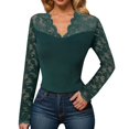 thumbnail image 2 of YDFCWXW Lace Crochet Long Sleeve Top for women Deep V Neck Slim Fit Contrast Sheer Mesh Blouse Shirts Y2k Going Out Tops Green, XXL, 2 of 9