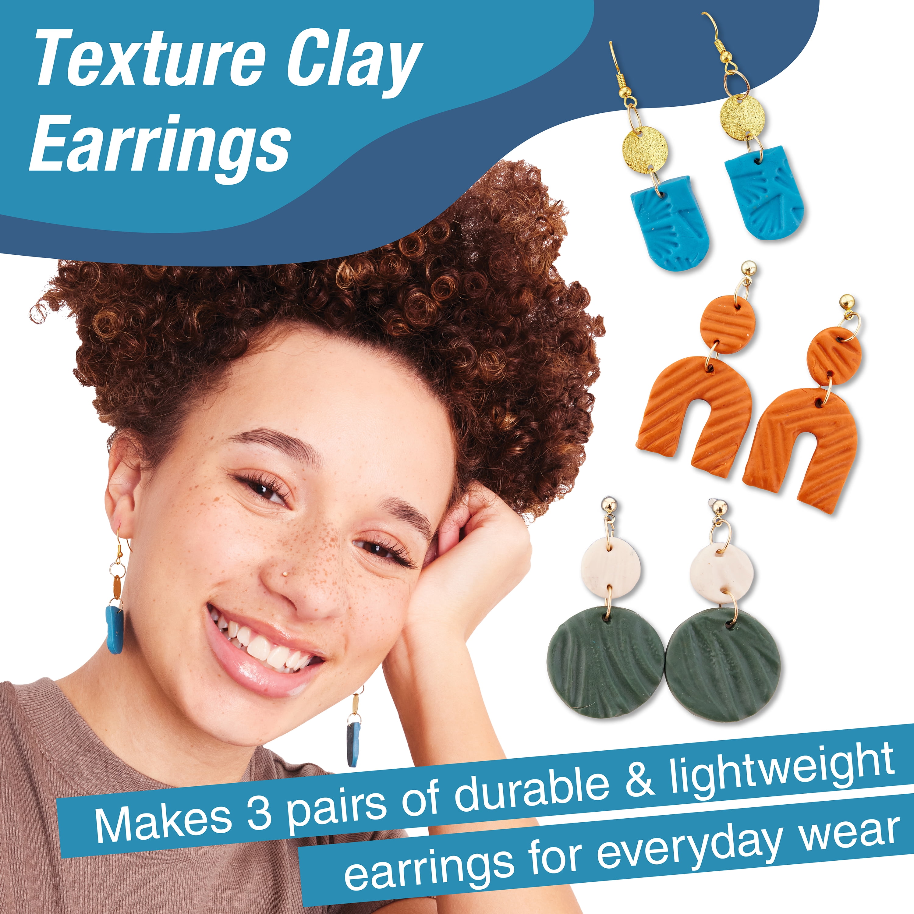 Faber-Castell Texture Clay Earrings Jewelry Making Kit - Create 3 Earrings, Crafts for Adults Women