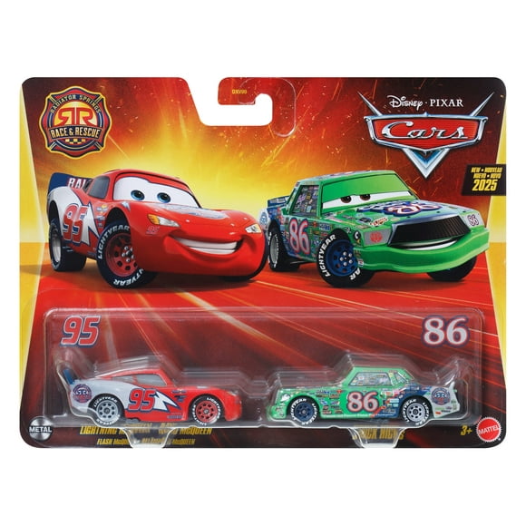 Disney/Pixar Les Bagnoles Échelle 1:55 Coffret de 2 Véhicules, Radiator Springs Rally Race 200 Lightning McQueen & Chick Hicks