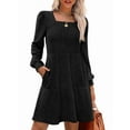thumbnail image 3 of Womens Square Neck Long Sleeve Fall Dresses Casual Babydoll Sweater Dress Black XL, 3 of 8