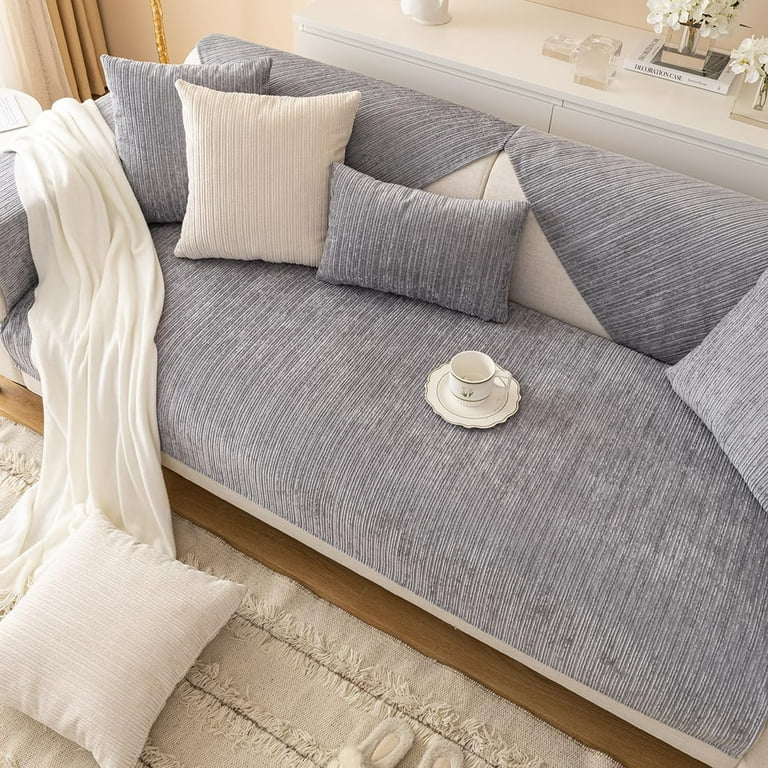 NAMZI Soft Chenille Sofa Couch Cover Solid Color Striped