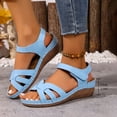 thumbnail image 2 of Walking Sandals for Women Trendy Crooss Strappy Open Toe Wedges Comfy Arch Support Orthopedic Shoes Ankle Strap Summer Heels Sky Blue Size 8.5, 2 of 7