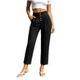 thumbnail image 5 of Costeam Womens Multi Button Pleated Front Linen Capri Pants Dual Side Slip Pockets Non Elastic High Waist Lightweight Wrinkle Resistant Loose Mid Calf Casual Cropped Trousers, 5 of 7