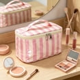 thumbnail image 6 of Cosmetic Bag, Striped Glossy Waterproof PVC Large Capacity Travel Toiletry Organizer, 1 Pack Portable Handheld Carry On Makeup Storage Pouch for Women Girls Vacation Bathroom Skincare Organization, 6 of 6