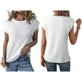 thumbnail image 2 of Summer Tops for Women Casual Crew Neck Waffle Knit Cap Sleeve Shirts Loose Fit Blouses Top White L, 2 of 7
