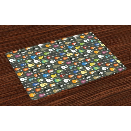 

Guitar Placemats Set of 4 Grunge Instruments Strings Creativity Writing Songs Digital Classic Acoustic Music Washable Fabric Place Mats for Dining Room Kitchen Table Decor Multicolor by Ambesonne