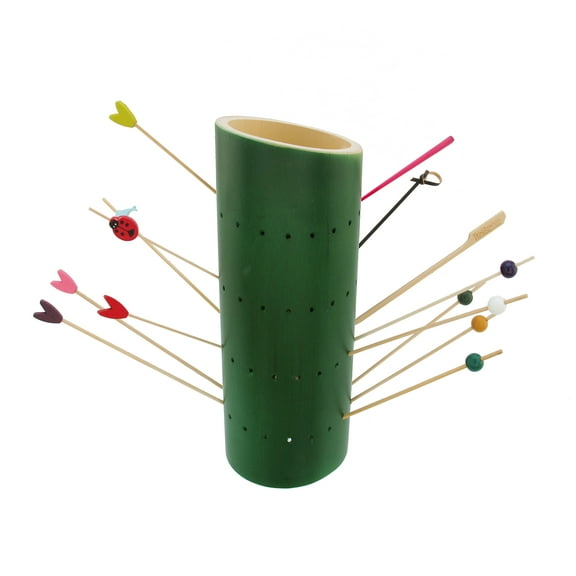 BambooMN 9.84" Bamboo Skewer Holder Display Stand Angle Cut w/72 Holes - Green - 1 Piece