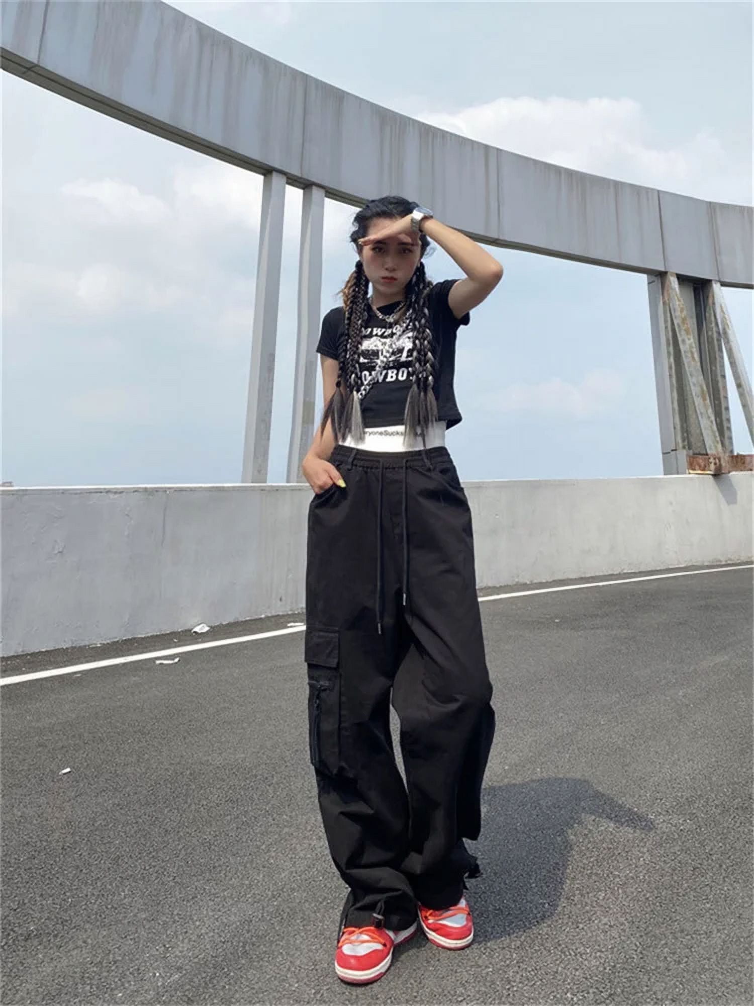 Harajuku Streetwear Red Cargo Pants Women Hip Hop Oversized
