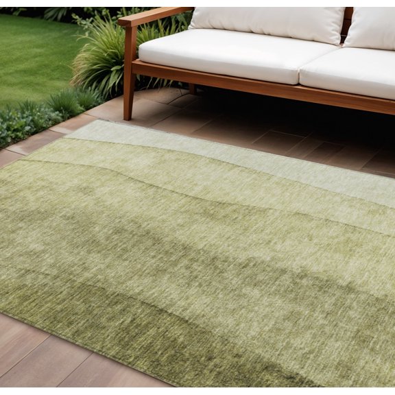 HomeRoots 581815 10 x 14 ft. Ombre Washable Indoor & Outdoor Rectangle Area Rug, Olive Green & Artichoke Green
