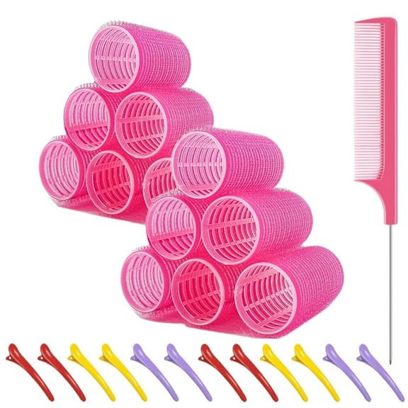 Topboutique Self Grip Hair Roller Set,12 Pcs Hair Rollers with Hair Roller Clips and Comb,Hair Curlers Hairdressing Curlers,No Heat Salon Dressing Curler for DIY Hair Styles,Random Color (4.4cm)