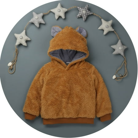 

Yubatuo Infant And Toddler Bear Ears Cute Jacket Solid Color Hoodie Jacket Kids Sweater Brown 130