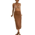 thumbnail image 1 of Women Knitted Package Hip Skirt Summer High Waist Split Skirt with Drawstring, 1 of 9