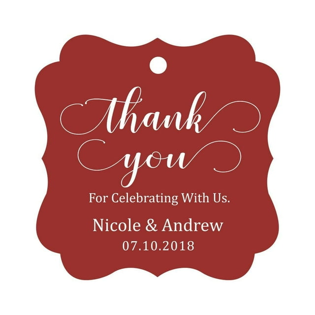 Darling Souvenir Custom Names Thank You For Celebrating With Us Wedding Hang Tags Personalized Party Tags-Maroon-100 Tags